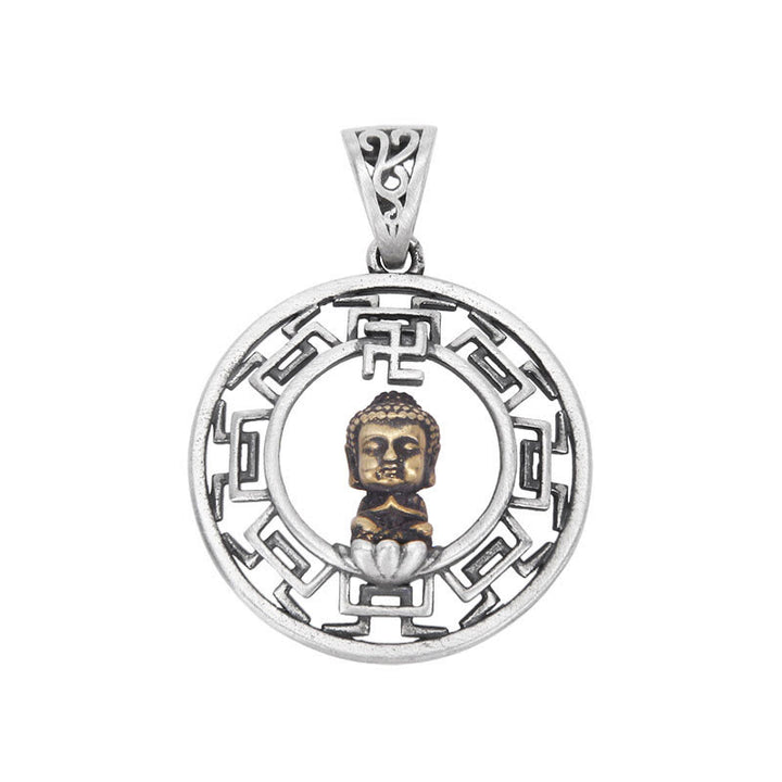 Buddha Stones 925 Sterling Silber Buddha Lotus Hakenkreuz Bagua Muster Serenity Halskette Anhänger
