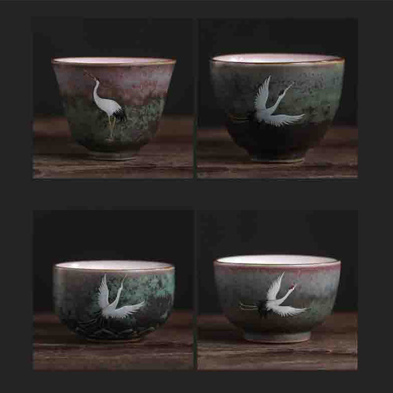 Buddha Stones Auspicious Crane Keramik Teetasse Kung Fu Teetasse Schüssel