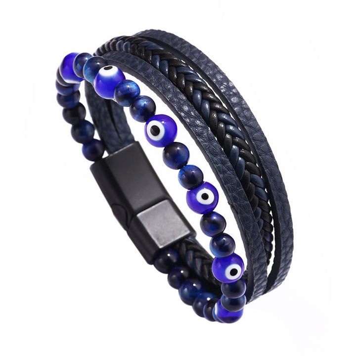 Buddha Stones Evil Eye Tiger Eye Protection Perlen mehrschichtiges geflochtenes Armband