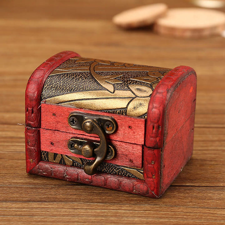 Buddha Stones Retro kleine Holz Schmuck Box Lotus goldene Traube Kupfer Münze Narzisse Gras Blume Schmuck Aufbewahrungsbox