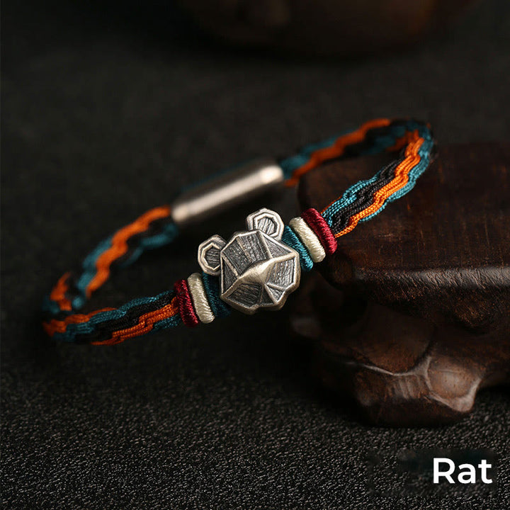 Handgefertigtes Armband aus 999er-Sterlingsilber mit Buddha Stonesn, Jahr des Drachen, chinesischer Sternzeichen-Schutz, buntes Reinkarnationsknoten-Seil-Armband