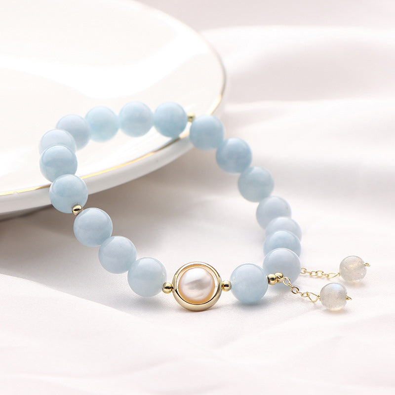 Buddha Stones Aquamarin-Perlen-Heilmondstein-Perlen-Charm-Armband