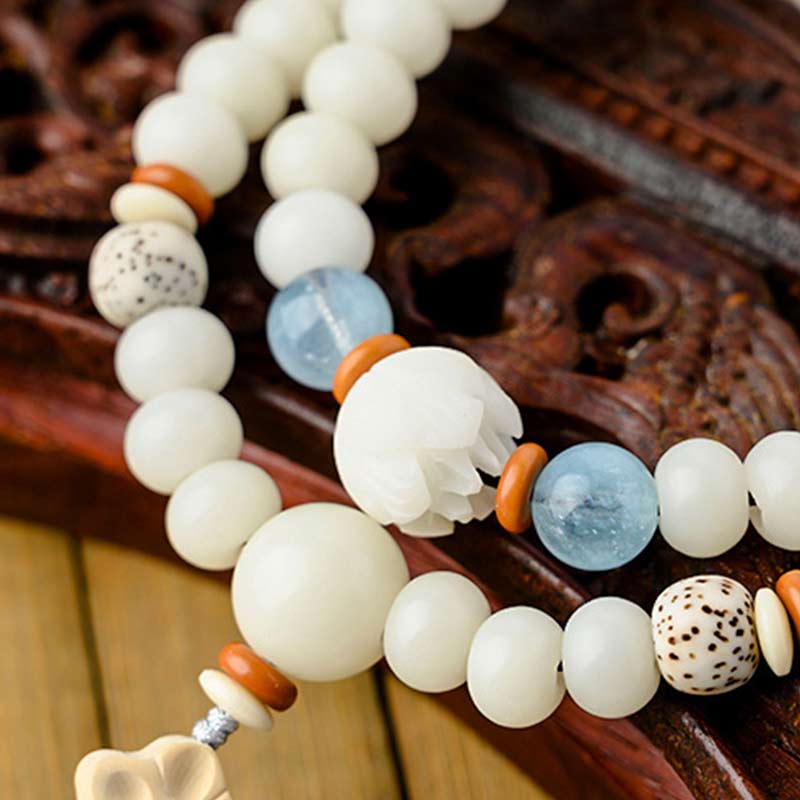 Buddha Stones tibetisches Weiß Jade-Bodhi-Lotus-Segen-Armband