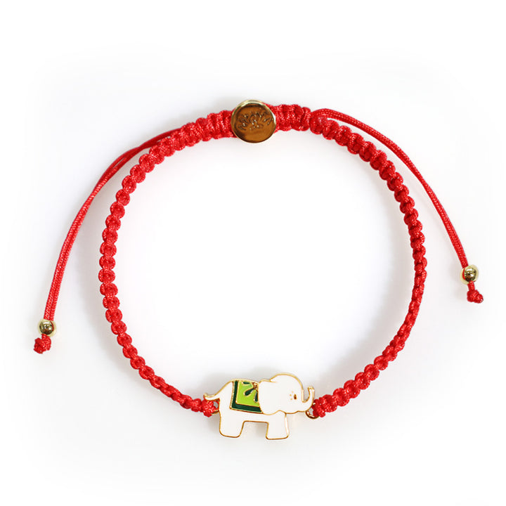Buddha Stones Tibetisches handgefertigtes Armband aus 925er-Sterlingsilber, Glückselefant, rote Schnur