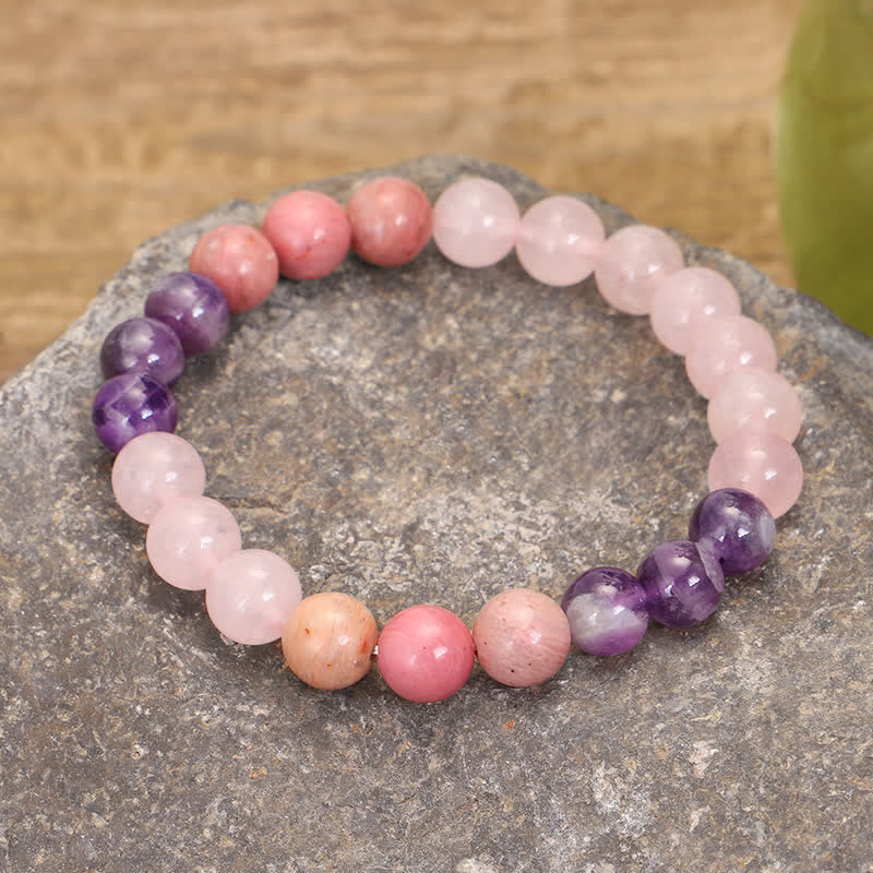 Buddha Stones 108 Mala Perlen Amethyst Rosenquarz Spirituelle Heilung Quastenarmband