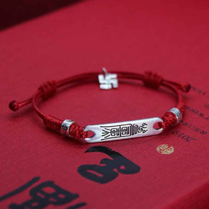 Buddha Stones 925 Sterling Silber Rote Schnur Glück Stärke Flechtarmband