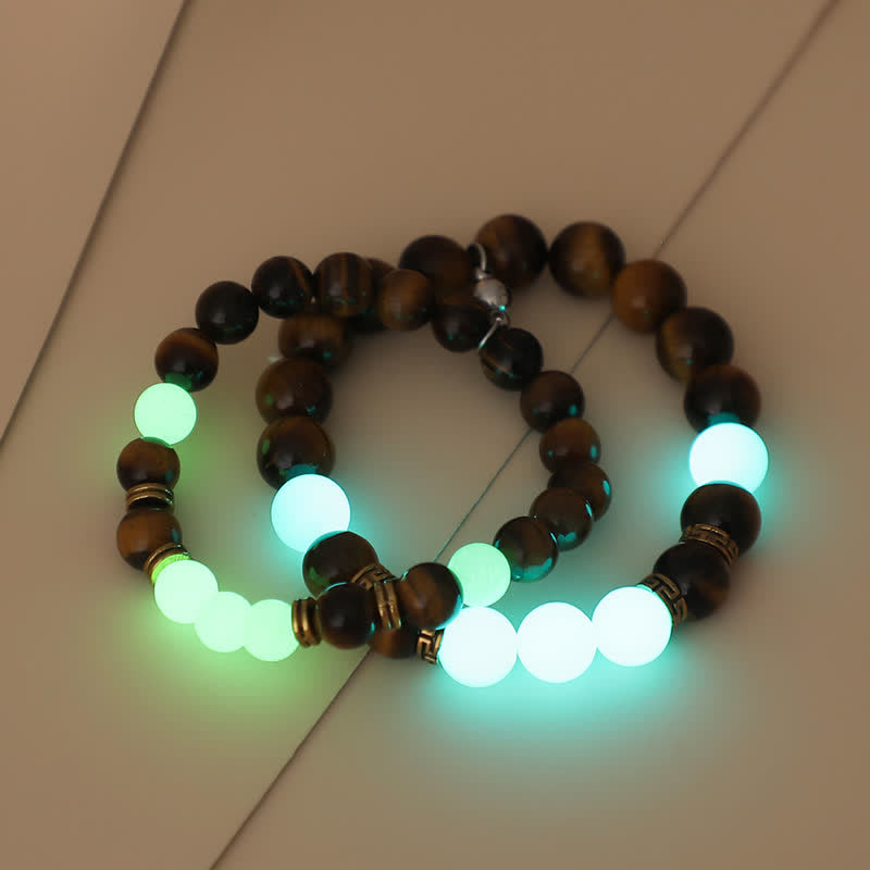 2 Stück Tigerauge Glowstone leuchtende Perle Schutz Paar Armband