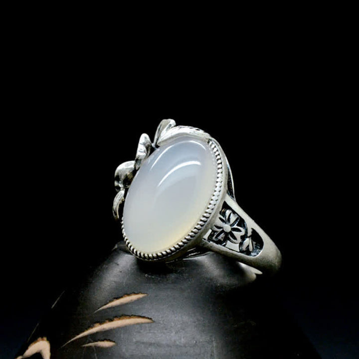 Ring für positive Harmonie aus 990er-Sterlingsilber mit natürlichem Chalcedon und Pflaume