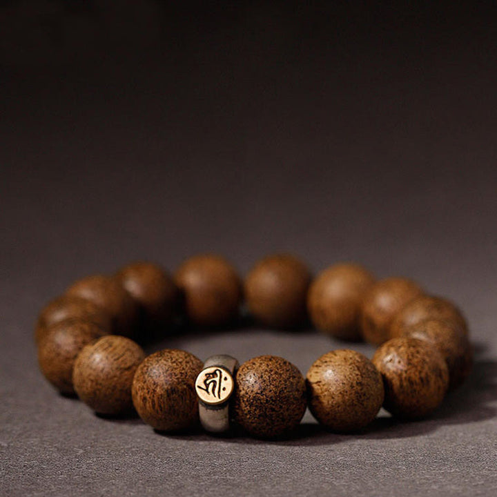 Armband mit Buddha Stonesn, chinesischem Sternzeichen, Natal-Buddha, natürlichem Agarholz, Silber, Frieden und Ruhe