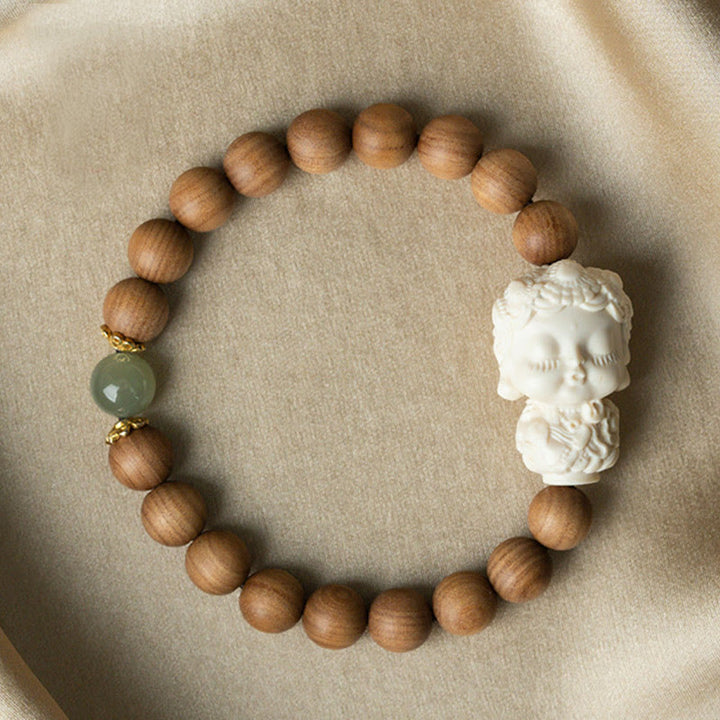 Buddha Stones, Sandelholz, Hetian-Jade, Elfenbein, Frucht, grünes Tara-Schutzarmband