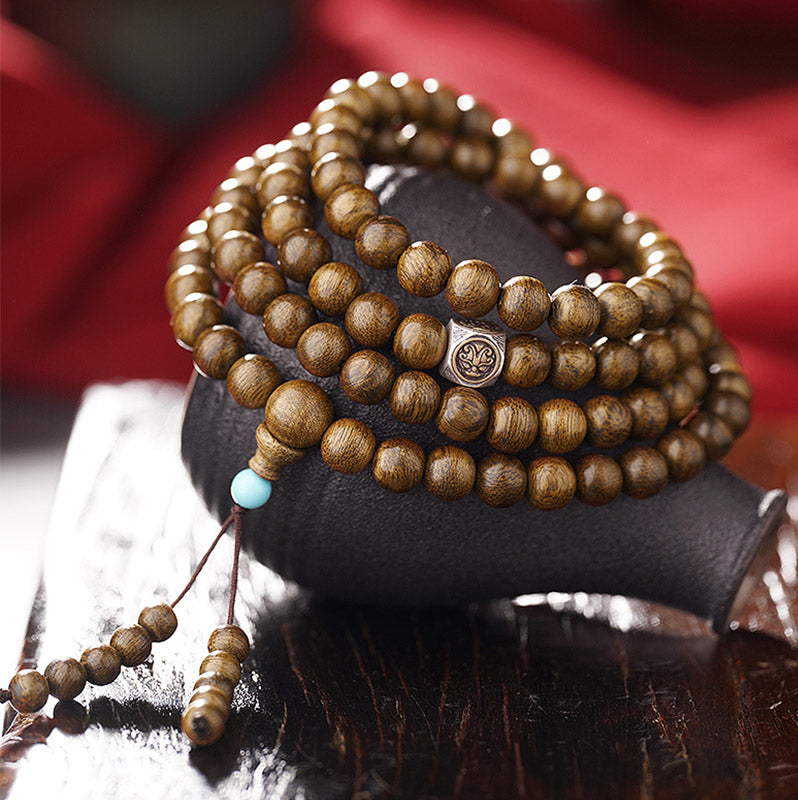 Buddha Stones, 108 Mala-Perlen, 999 Gold, Brunei-Adlerholz, Herz-Sutra, Bernstein, roter Achat, Kraft-Meditationsarmband