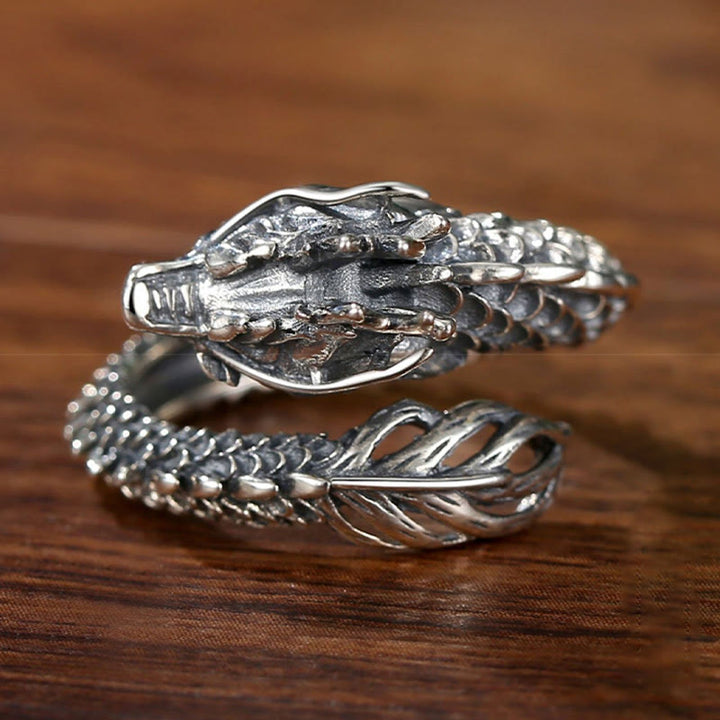 Buddha Stones 925 Sterling Silber Vintage Drachen Erfolg Schutz Stärke verstellbarer Ring