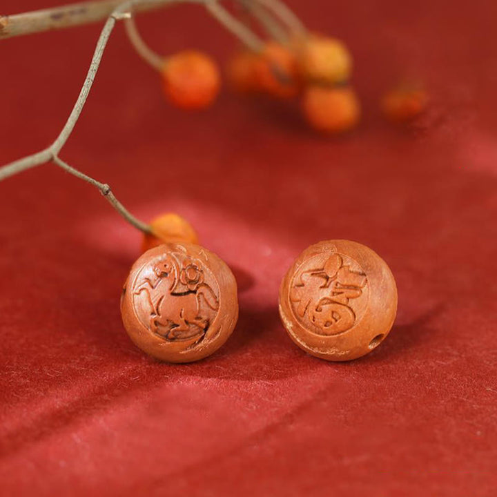 Armband mit Buddha Stonesn, natürlichem Pfirsichholz, chinesischem Sternzeichen Fu, geschnitztem Zinnober-Reichtumsarmband