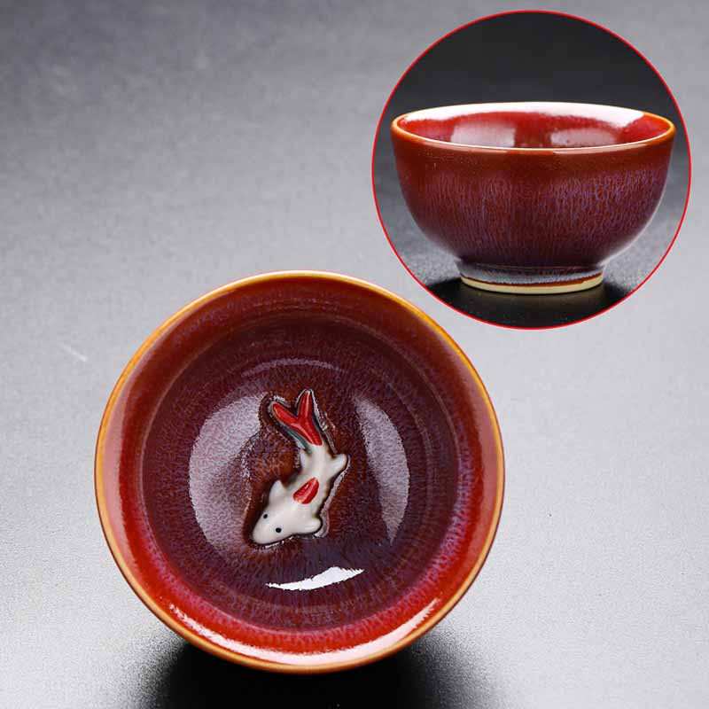 Buddha Stones, kleine Koi-Fische, Ofenwechsel, chinesische Jianzhan-Keramik-Teetasse, Kung-Fu-Teetasse, 60 ml