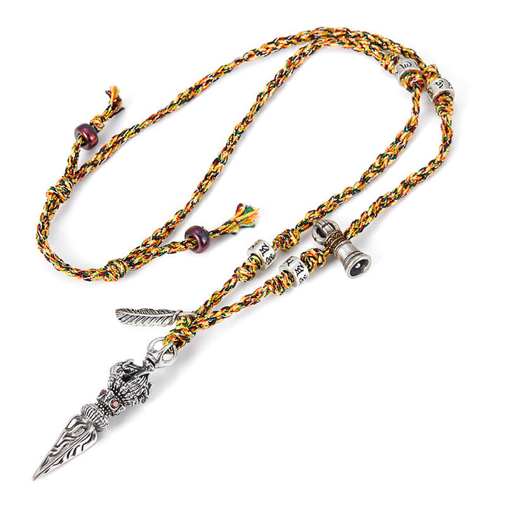 Tibetische handgemachte 925 Sterling Silber Dorje Vajra Om Mani Padme Hum Feder Stärke Halskette Anhänger