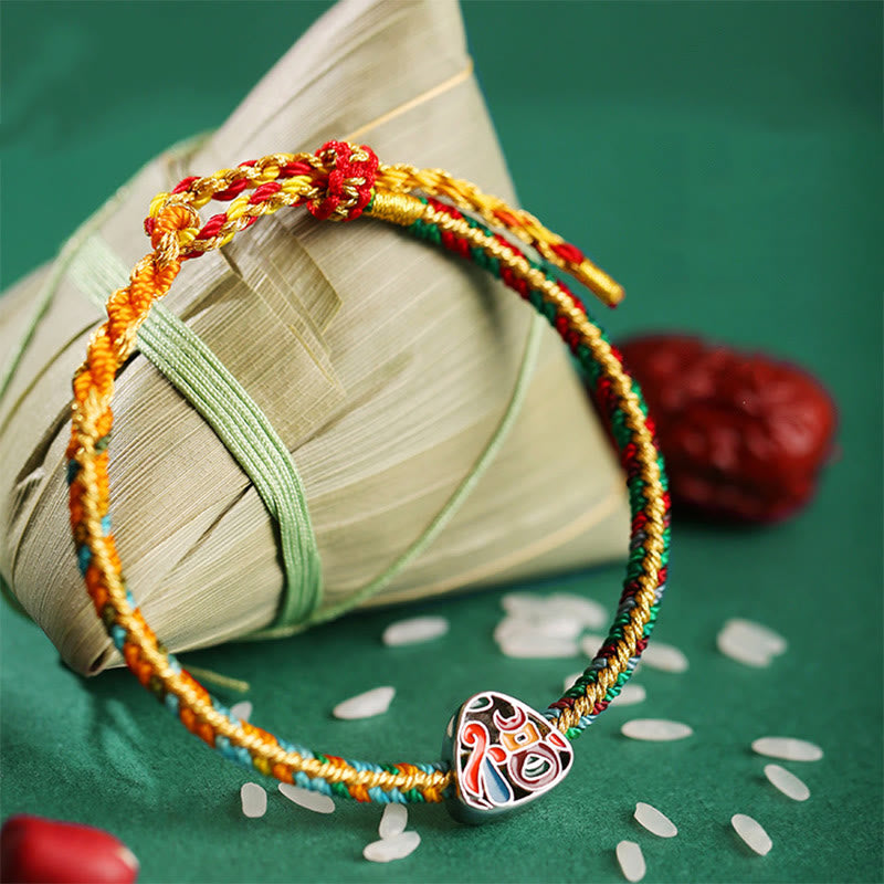 Armband mit Buddha Stonesn, 925er-Sterlingsilber, Drachenboot-Festival, Fu-Charakter, Zongzi-Muster, Glück, handgefertigt, mehrfarbig, für Kinder und Erwachsene