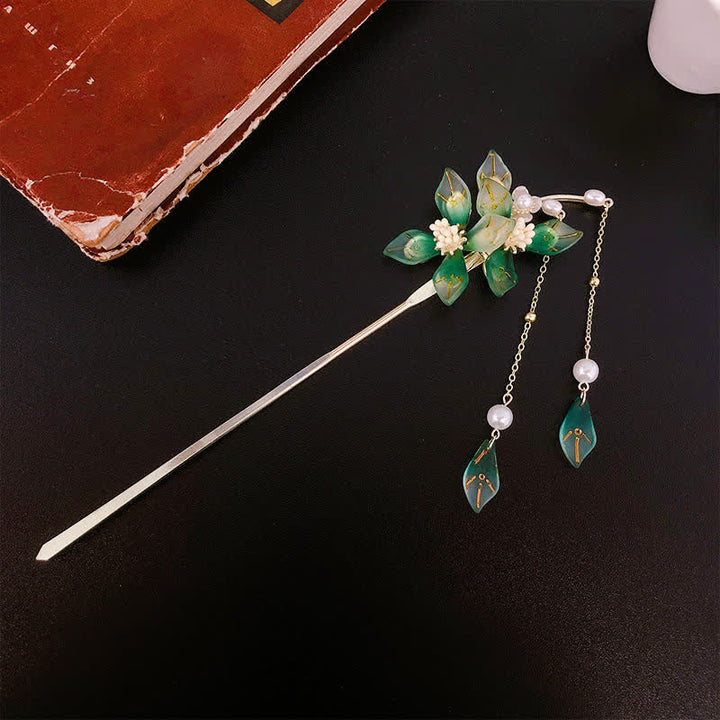 Blumen-Blatt-Perlen-Peace-Quasten-Haarnadel