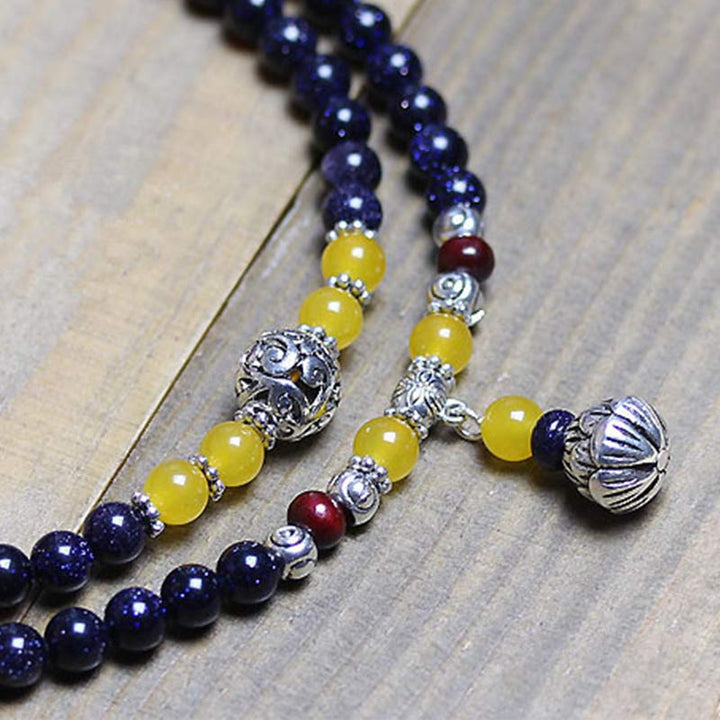 Buddha Stones, blauer Sandstein, Reichtums-Charm-Armband, Mala