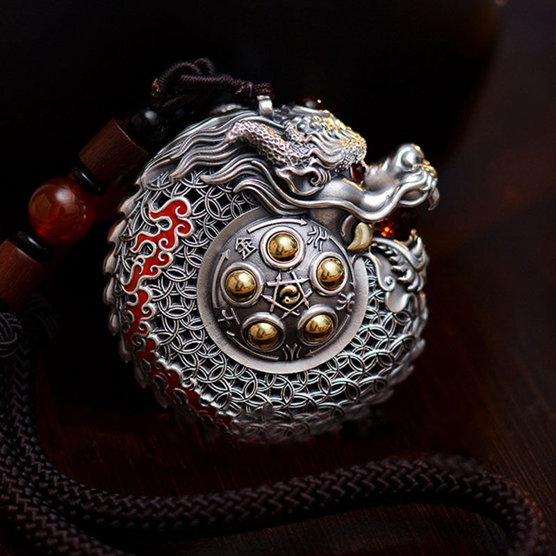 Buddha Stones 999 Sterling Silber Jahr des Drachen drehbare Kugel Fünf Elemente Kupfer Münze Stärke Hängedekoration
