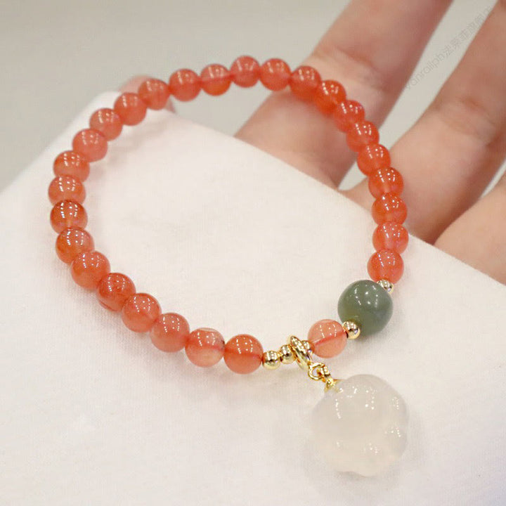 Buddha Stones Rotes Achat-Chalcedon-Katzenpfoten-Jade-Selbstvertrauensarmband