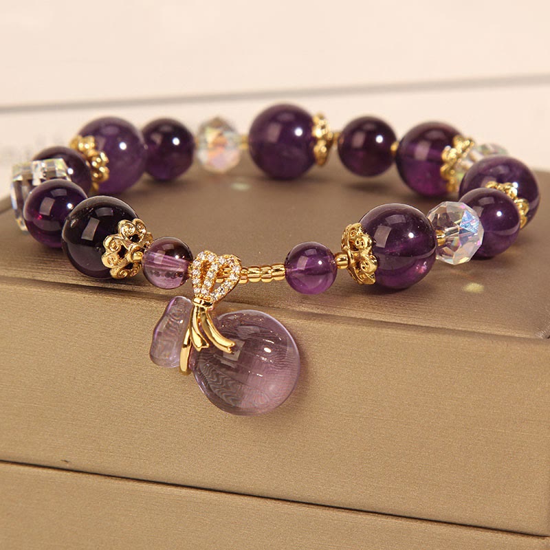 Buddha Stones Natürliches Amethyst-Kristall-Geldbeutel-Charm-Positiv-Armband