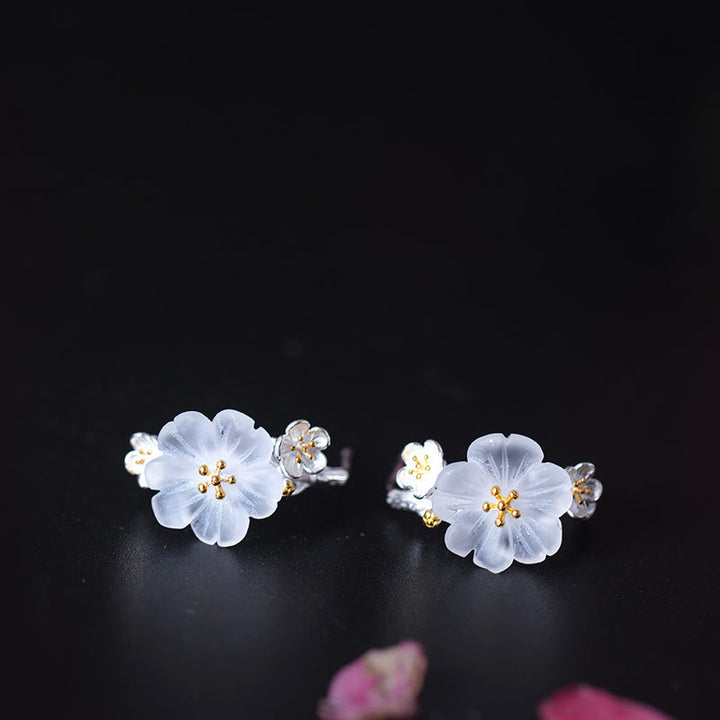 Buddha Stones 925 Sterling Silber Pflaumenblüten-Blumensegen-Ohrringe