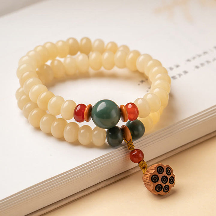 Buddha Stones Bodhi Seed Lotus Pod Charm Peace Double Wrap Armband