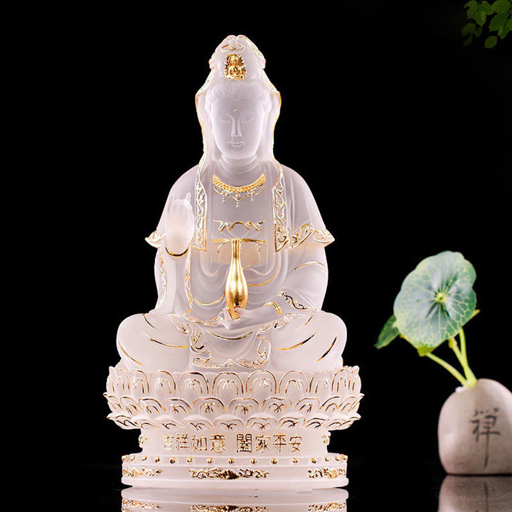 Buddha Stones, Kwan Yin, Avalokitesvara, handgefertigte Figur, Liuli-Kristallkunstwerk, Reichtumsstatue, Heimdekoration