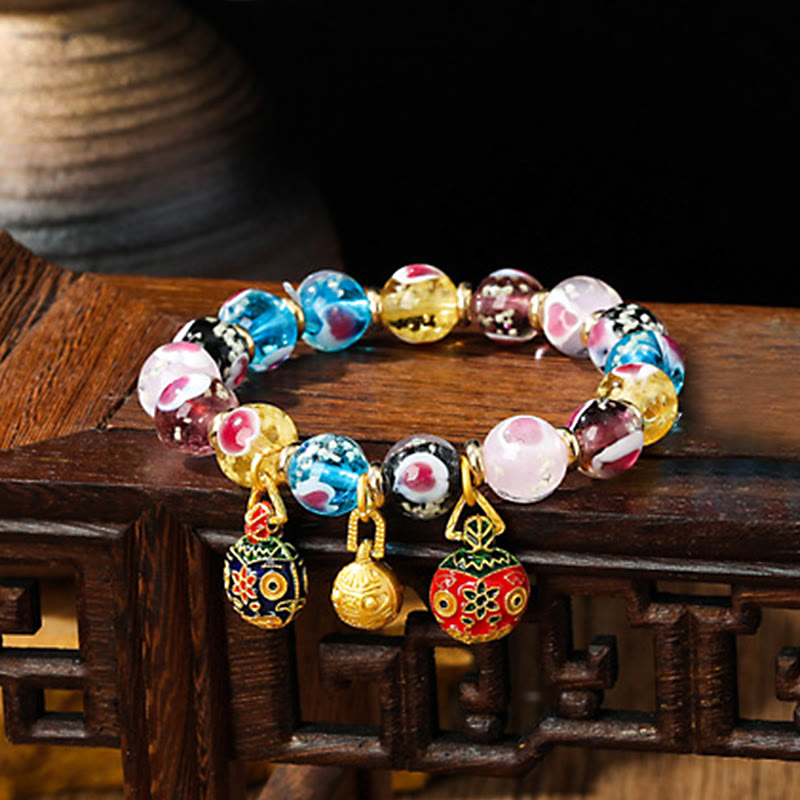 Buddha Stones Gold Schluckendes Biest Familie Rosa Liebesherz Leuchtendes fluoreszierendes Liuli-Glasperlenarmband