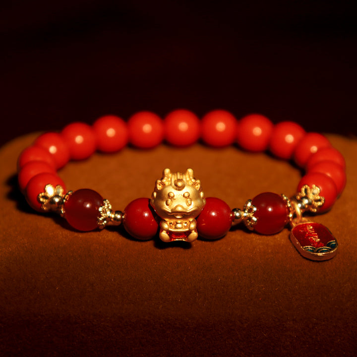 Buddha Stones Jahr des Drachen natürliches Zinnoberbarren-Schutzarmband