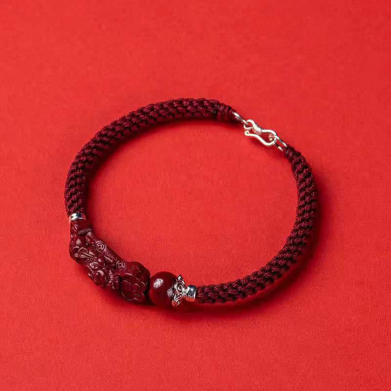 Buddha Stones Handgefertigtes PiXiu Cinnabar Wealth Luck geflochtenes Armband