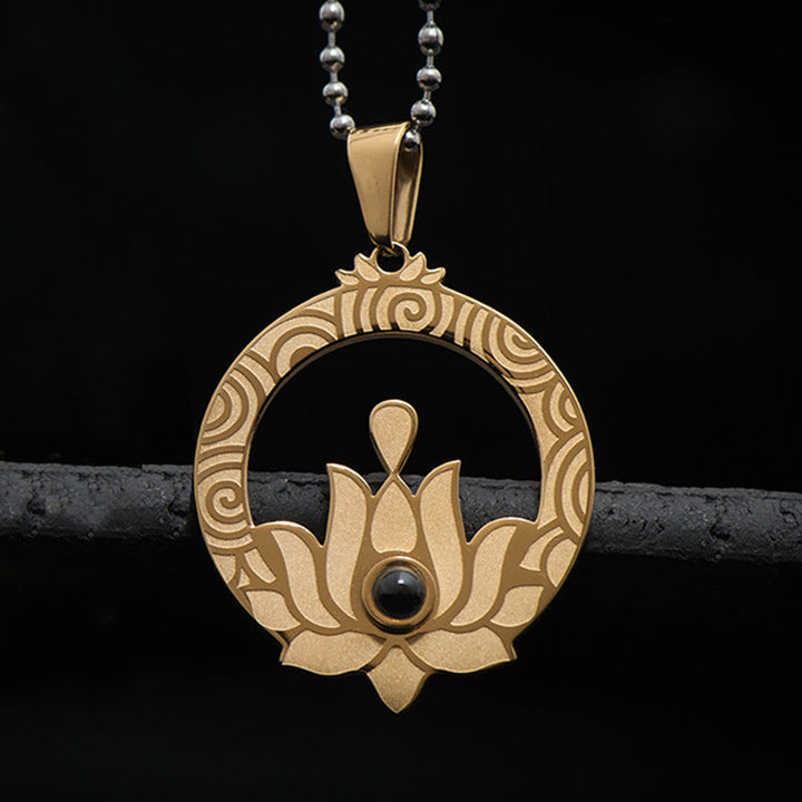 Buddha Stones Lotus Titan Stahl Erleuchtung Projektion Shurangama Mantra Halskette Anhänger