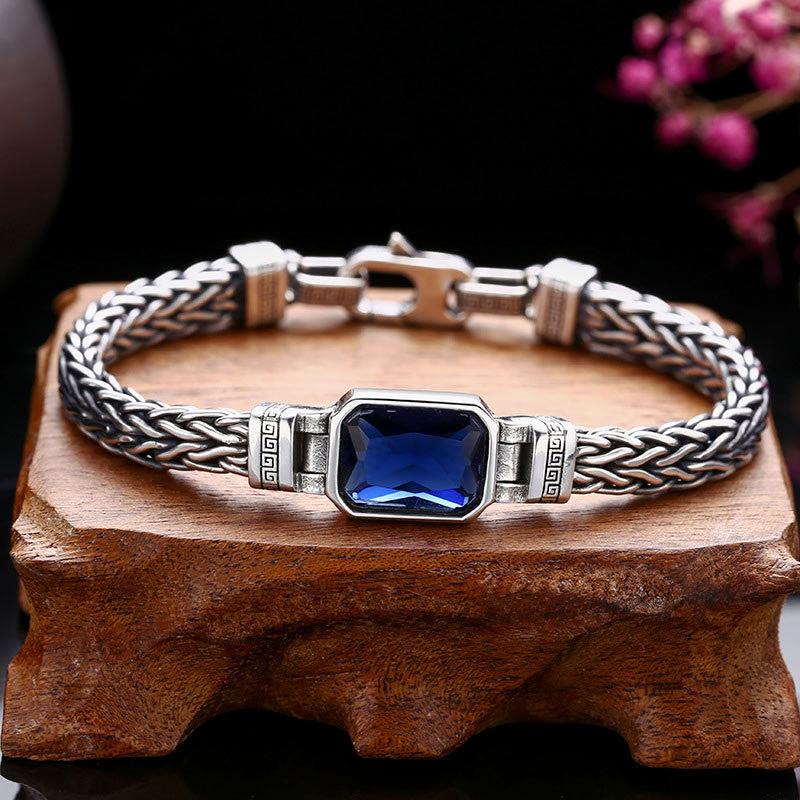 Armband mit Buddha Stonesn, Retro-Stil, blaues Acryl, Drachenkiel, geflochtenes Design, Heilung, Reichtum, Schnalle