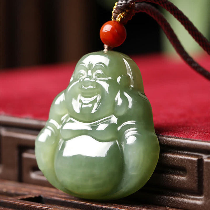 Lachender Buddha Hetian Jade Fülle Halskette String Anhänger