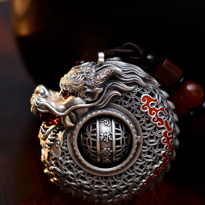 Buddha Stones 999 Sterling Silber Jahr des Drachen drehbare Kugel Fünf Elemente Kupfer Münze Stärke Hängedekoration