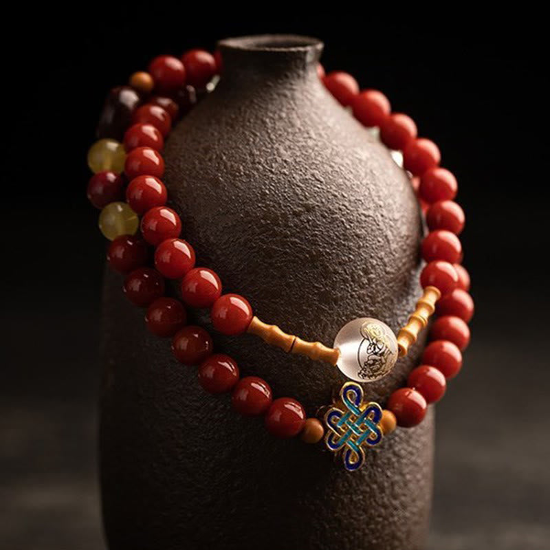 Buddha Stones, chinesisches Sternzeichen, Natal-Buddha, roter Achat, kleines Blatt, rotes Sandelholz, Zinnober-Amulett, Segen, doppelt gewickeltes Armband