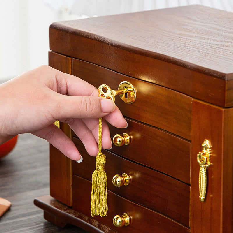 Buddha Stones Vintage Schmuckschatulle aus Holz mit großem Fassungsvermögen, Schmuckaufbewahrungsbox mit Spiegel