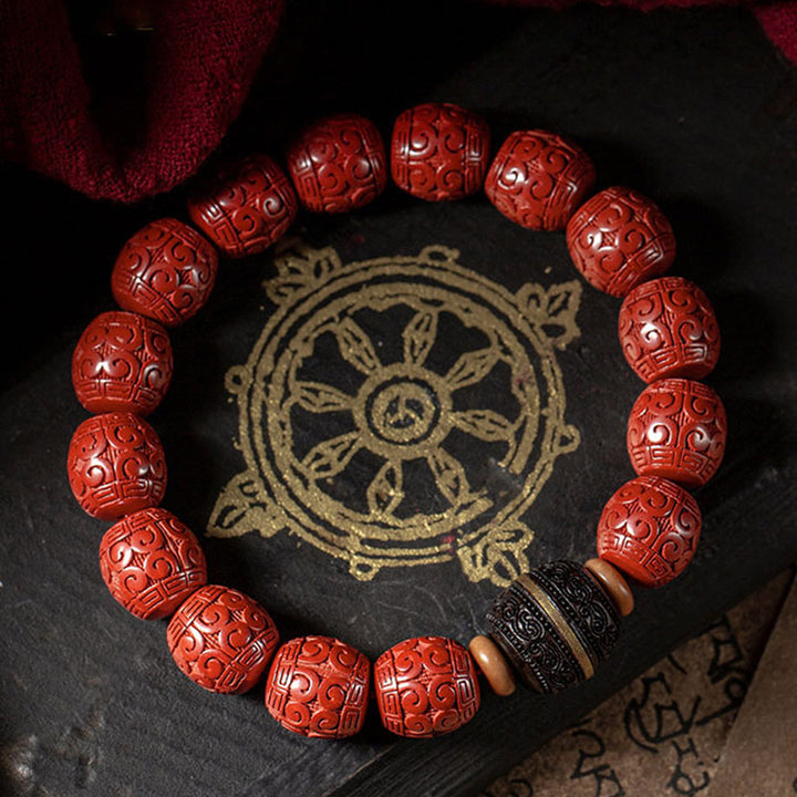 Armband „Buddha Stones“, natürliches Zinnober-Ebenholz, beruhigendes Segensarmband