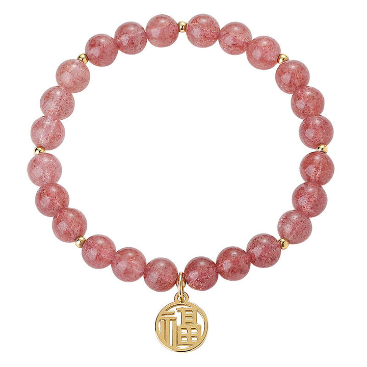 Buddha Stones 14K vergoldetes Erdbeerquarz-Fu-Charakter-Heilungs-Charm-Armband