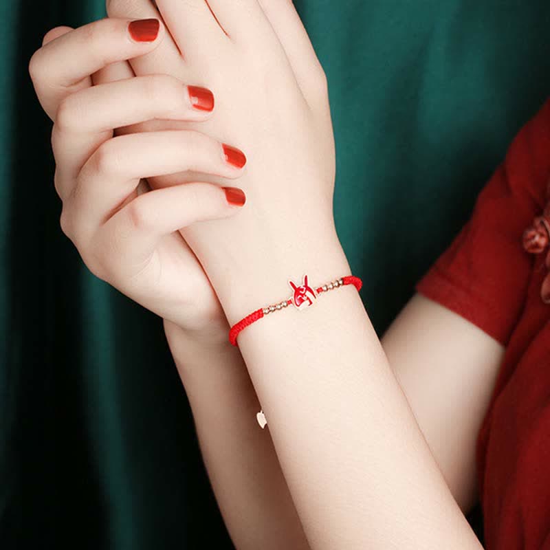 Armband mit Buddha Stonesn aus 925er-Sterlingsilber, chinesisches Sternzeichen, Glück, Glaube, Verfärbung, rote Schnur
