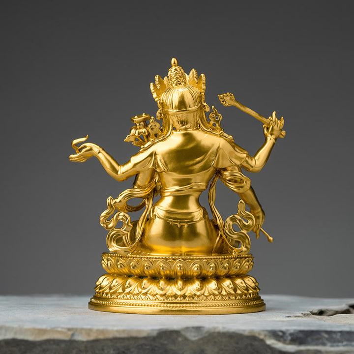 Vierarmige Manjusri Bodhisattva-Goldfigur, Mitgefühl, Gelassenheit, Kupferstatue, Heimdekoration