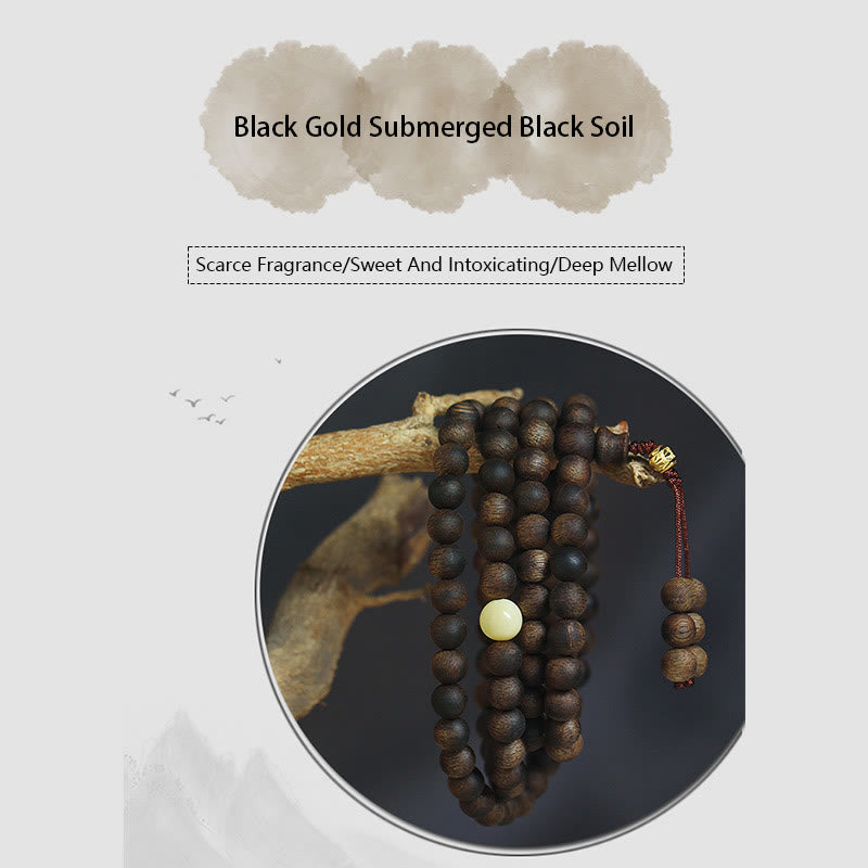 Buddha Stones 999 Gold Tarakan 108 Mala Perlen Adlerholz Bernstein Armband zur Abwehr böser Geister