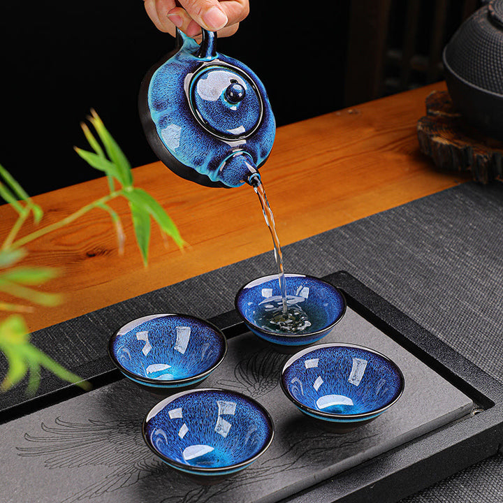 Buddha Stones Vintage Farbverlauf Blau Chinesische Gongfu Teetasse Set Keramik Teekanne Box