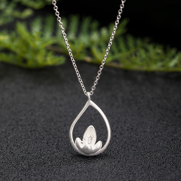 Buddha Stones 925 Sterling Silber Lotusblume Floral Erleuchtung Halskette Anhänger