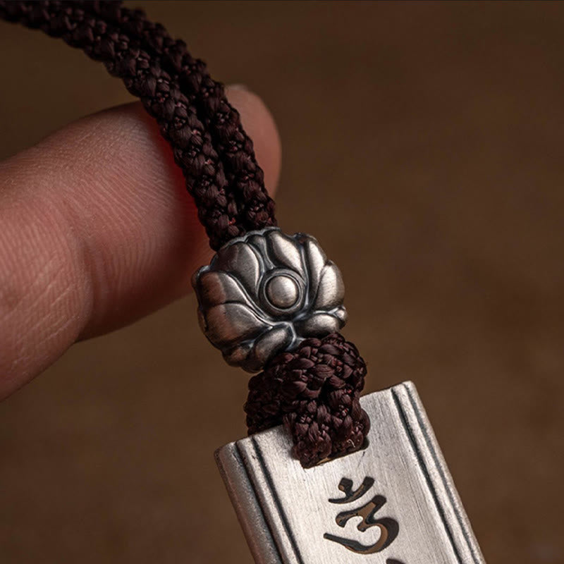 Buddha Stones 999 Sterling Silber Om Mani Padme Hum Halskette mit Lotus-Weisheitsgravur