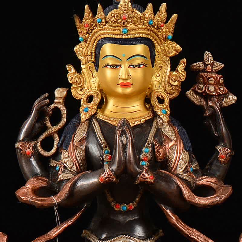 Bodhisattva Chenrezig Vierarmige Avalokitesvara-Schutz-Kupferstatue-Dekoration