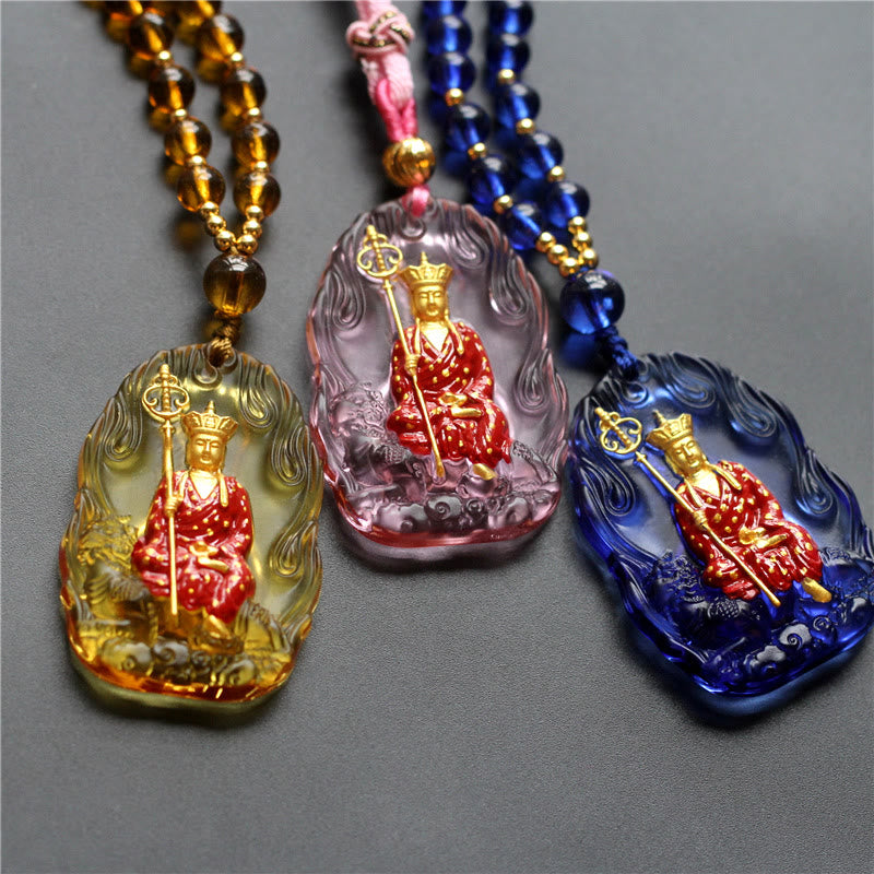 Buddha Stones Ksitigarbha Buddha Liuli Kristall Mitgefühl Amulett Halskette Anhänger