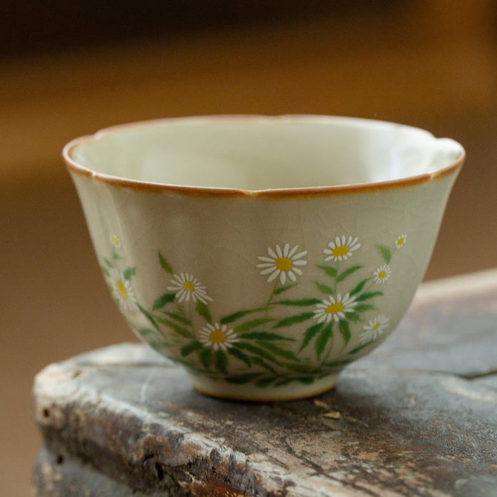 Buddha Stones Pfirsichblüte Gänseblümchen Blume Keramik Teetasse Kung Fu Teetassen