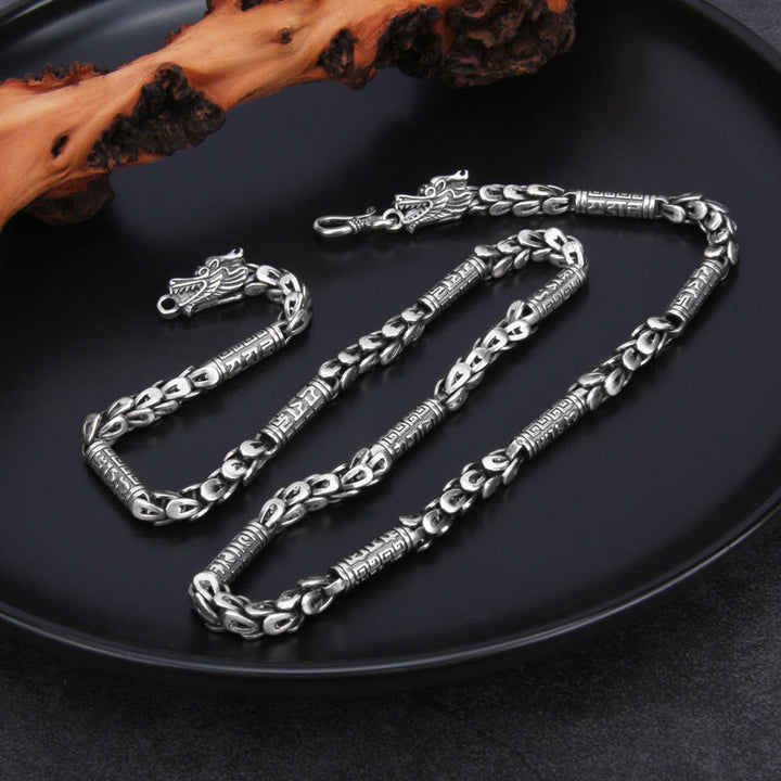 Buddha Stones 925 Sterling Silber Jahr des Drachen Design Om Mani Padme Hum Schutz Halskette Anhänger Armband