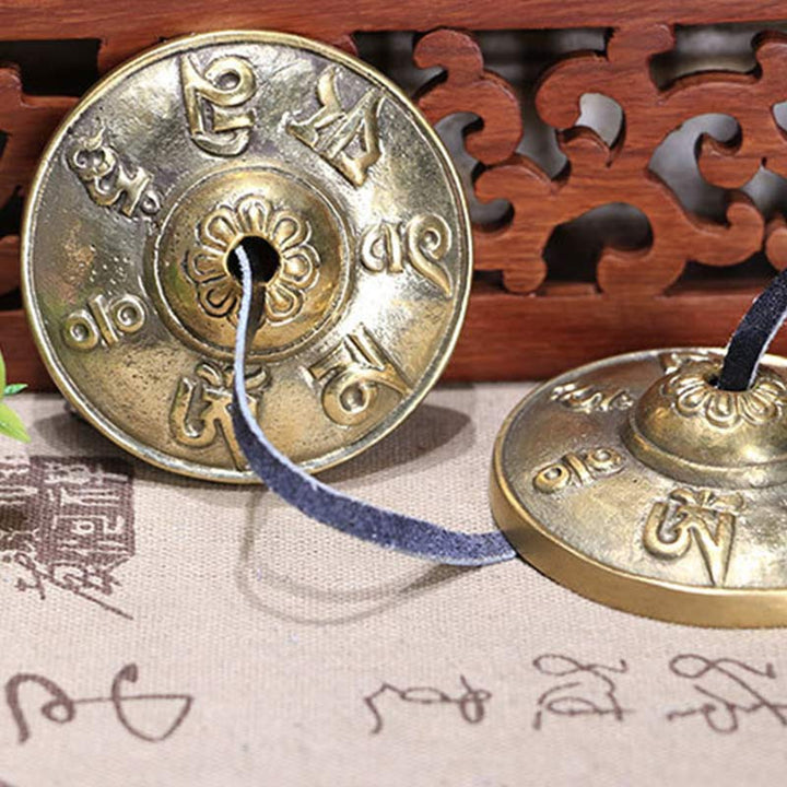 Buddha Stones, tibetische Tingsha-Glocke, sechs wahre Worte, Drache, Kupfer, Gleichgewicht, Dekoration mit Tasche